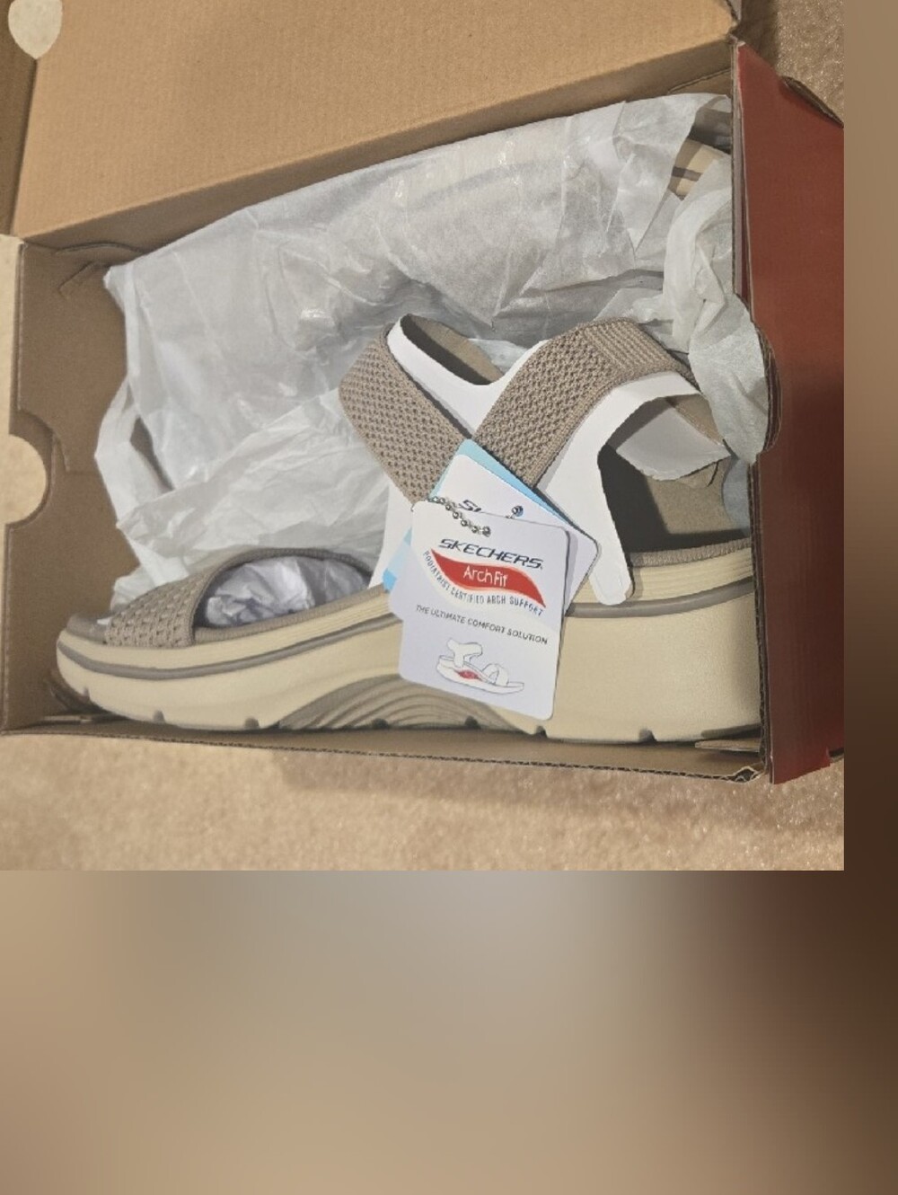 Skechers Neutral Beige Knit Strap Arch Fit Sandal